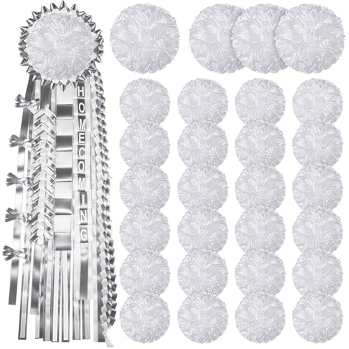 Thiccywoov 28 Pcs Homecoming Mum Flower Decoration 6.5/4.5 Inches Artificial Fake Silk Chrysanthemums Homecoming Supplies DIY Crafts for Home Back to School Week Party Decorations(White)