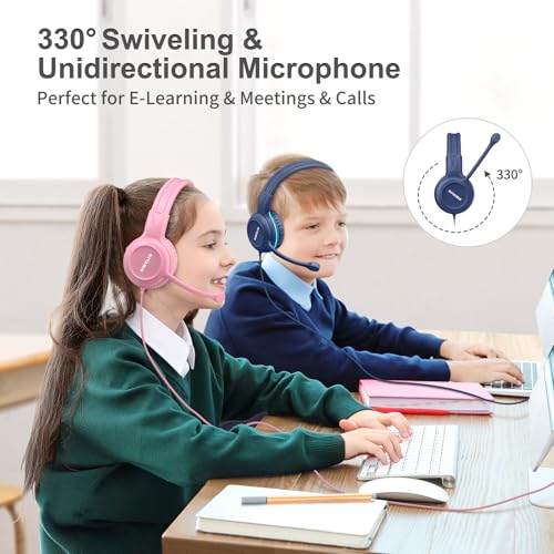 Image of SIMOLIO Kids Wired Headphones with Microphone for School, iPad & PC