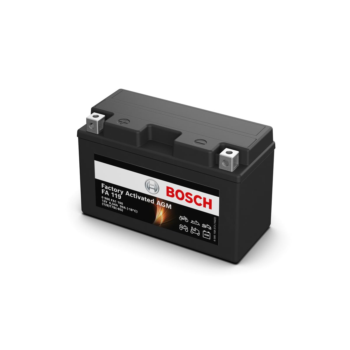 Bosch FA119 - Batteria AGM per motocicli - 12V 90A 6,5Ah - Adatta per moto, motociclette, enduro, scooter, quad, moto d'acqua - Compatibile M6008, BT7B-BS, BT7B