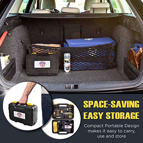 12V DC Best Air Compressor Tire Inflator with Gauge – 150 PSI Portable Air Pump for Car Tires, Trucks & Inflatables – DOUBLE BONUS Tire Puncture Repair Kit & Carry Case – by We Love to Drive
