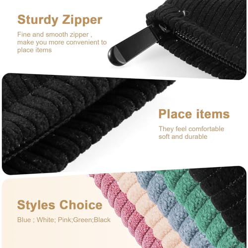 Cosmetic Bags for Women Makeup Bag Organizer Small Mini Makeup Pouch for Purse Corduroy Makeup Pouch Travel Cosmetic Bag Skin Care Bag with Metal Zipper for Travel Toiletry Girls Gift (Black) - Image 3