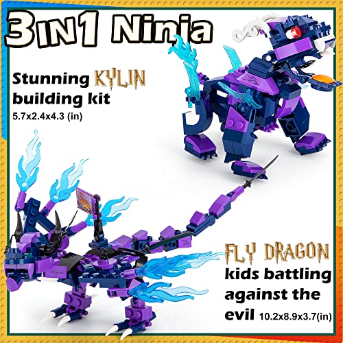 Educiro 3In1 Legendary Dragon Building Toy Set For Kids Ages 6+ (375 Pieces), Featuring Fly Dragon - Kylin And 2 Battle Ninja Knights And A Treasure Chest #TOP1