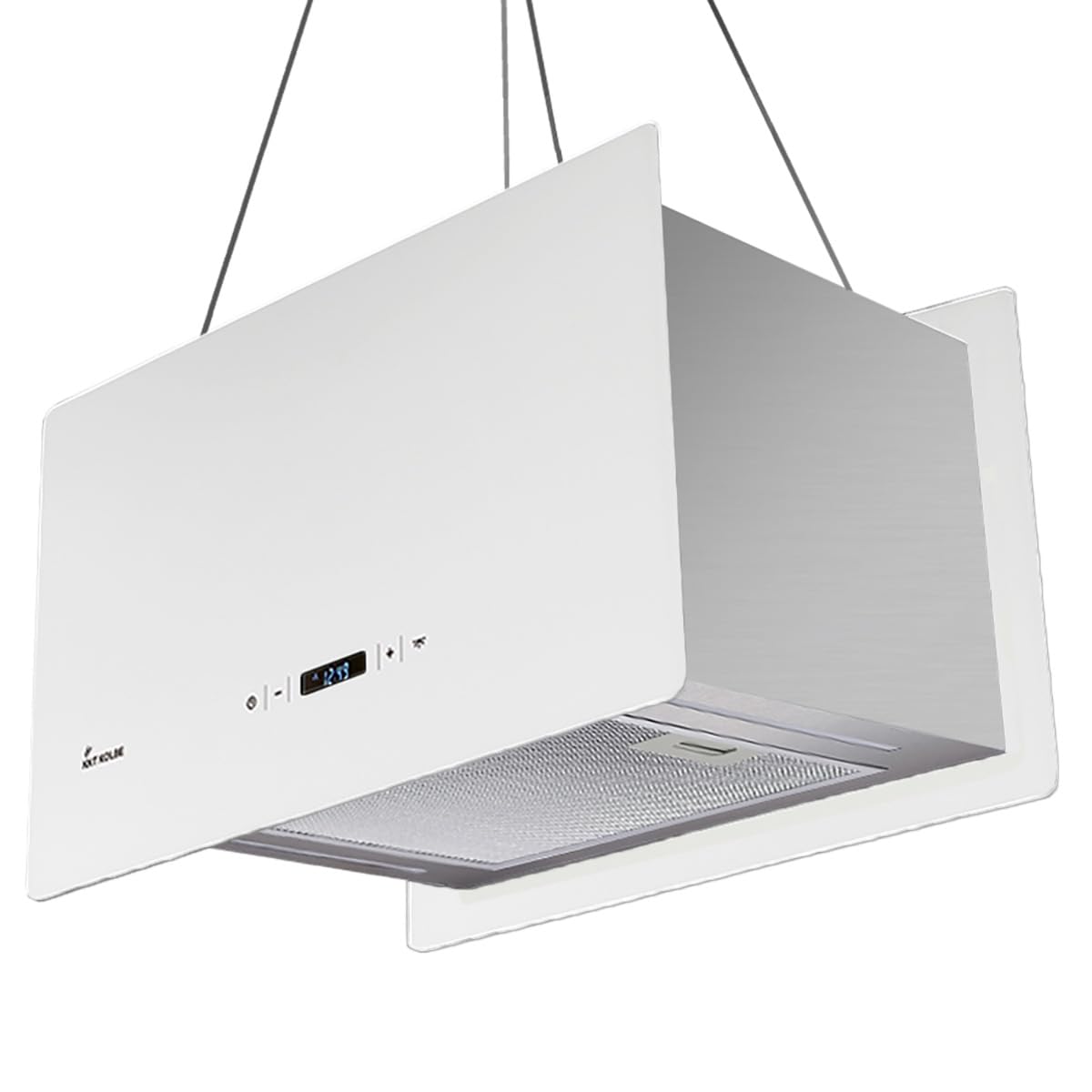 Cappa aspirante 60 cm | Cappa Isolotto | acciaio inossidabile | vetro bianco | Operazione di tocco | CUBE60W