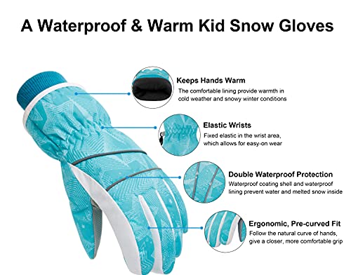 SimpliKids Girl's Waterproof Winter Ski Snowboard Gloves, Blue, S(4-6Y) - Thumbnail 4