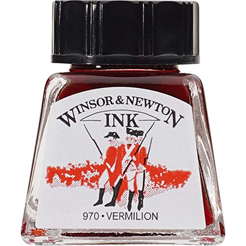 Image of Winsor & Newton Drawing Ink 14 ML - Vermilion (680), Fast Drying, Transparent, Water-Resistant & Intermixable Inks, Ideal for Brush, Dip Pen or Air Brush - More Colours Available