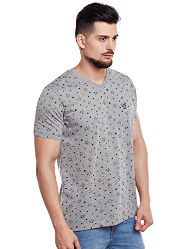 Image of Printed V Neck Cotton Tshirt for Men(Pack of 1)-VEE-Print-NO.1-01-BLK-P-P3230