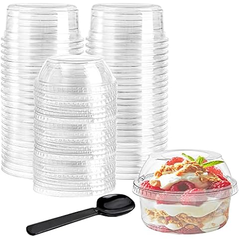 WUWEOT 50 Pack Plastic Dessert Cups, 12 oz Clear PET Dessert Bowls, Disposable Parfait Cups with Lid (No Hole) for Ice Cream Fruit Iced Cold Drinks Dessert Yogurt Cereal Parfait Puddings Mousse Cover