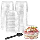 WUWEOT 50 Pack Plastic Dessert Cups, 12 oz Clear PET Dessert Bowls, Disposable Parfait Cups with Lid...