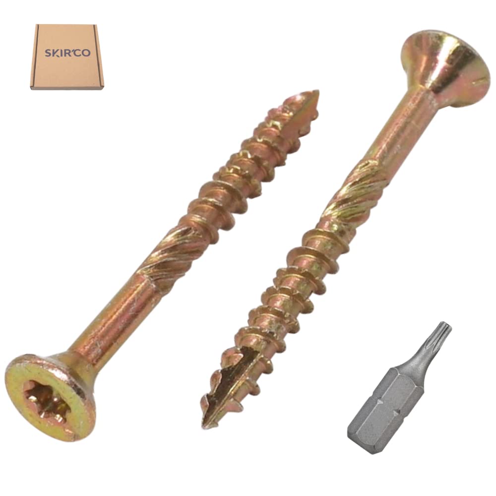 SKIR'CO (200 szt.) uniwersalne śruby do drewna ocynkowanej 3,5 x 30 mm, żółte śruby do drewna, łeb stożkowy, łeb torx, typ 17, śruby do płyt wiórowych (200, 3,5 x 30 mm)