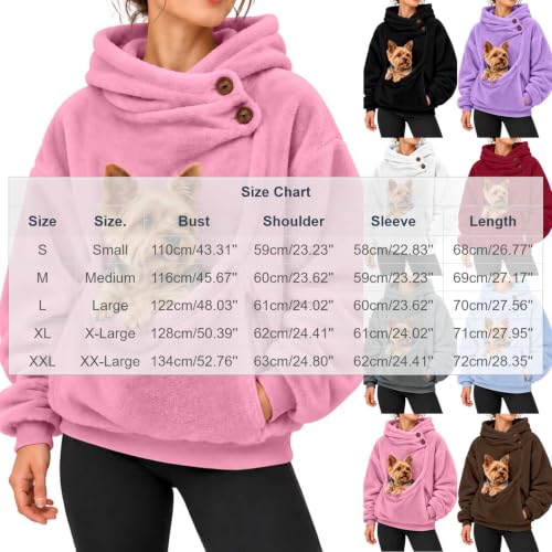 Hoodie with Dog Pouch Pet Pouch Hoodie Womens Fleece Button Collar Zip Pockets Travel Errands Chaquetas De Mujer Invierno Drsl Capsule Wardrobe for Women 2026 Pink - image 4