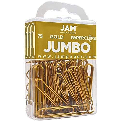 Jam Paper Colored Jumbo Paper Clips - Gold Paperclips - 75/Pack #TOP1