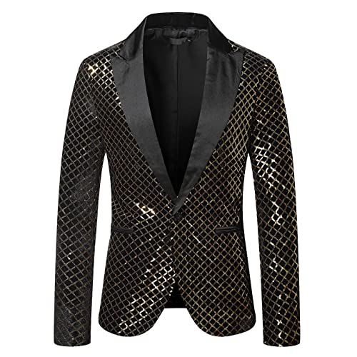 Mens Tuxedos Slim Fit One Button Blazer Jackets Sequin Dress Coat Dinner Party Wedding Nightclub Blazer Suit Jacket