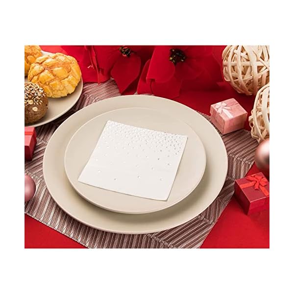 Juvale Einweg-Papierservietten (Set, 100 Stück) - 3-Lagig, Cocktailservietten - Für Partys, Feste - Weiß/Goldfarbenes… – Bild 4