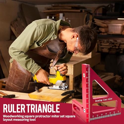 3D Quadratischer Winkelmesser, 45/90 Grad Gehrungswinkel aus Aluminiumlegierung Präziser Zimmermannswinkel 3D-Winkelanschlag Mehrzweck Messwerkzeug für Ingenieur Schreiner, Rot
