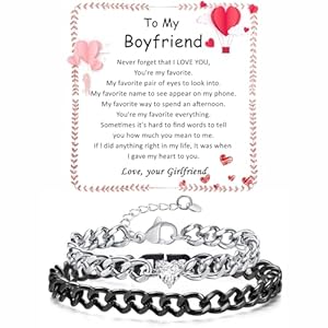 Matching Couple Cuban Chain Bracelets Gifts for Boyfriend Husband Soulmate Girlfriend Valentine Anniversary Birthday Christmas Gift for Him and Her,Adjustable Size