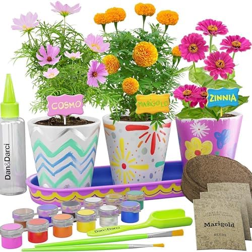 Paint & Plant Flower Garden Kit for Kids – Stoneware Pots, Seeds, Paint Set