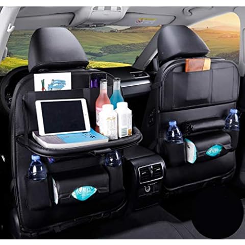 Car Backseat Organizer, PU Leather Car Seat Back Storage, Car Seat Protector, Multifunction Storage Pocket With 7 Pockets and Tablet Holder for Travelling Storage Bottles Toys and etc (Black) (1 Pack) Cover