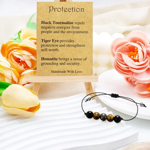 Healing Crystal Bracelet for Women Men Spiritual Crystals Stones Bracelets Protection Good Luck Empath Anxiety Amethyst Natural Stone Bracelet with Message Card Jewelry Gifts3