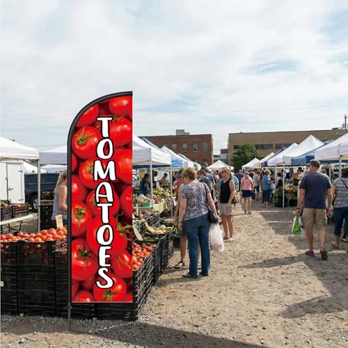 Image of Remagr 2 Pack Tomatoes Feather Flag 7 ft Advertising Swooper Flag Sign Windless Tomatoes Banner with Pole Kit and Ground Stake for Businesses Restaurants Outside Ground