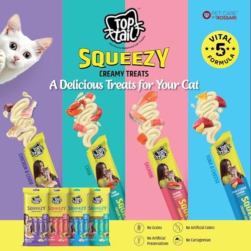 Image of Creamy Treat for Cat | Salmon Flavour | 60 Grams (12g x 5 Sachets) | Squeezy Creamy Lickable Treats for Cats, Rich in Omega-3 & 6 Fatty Acids