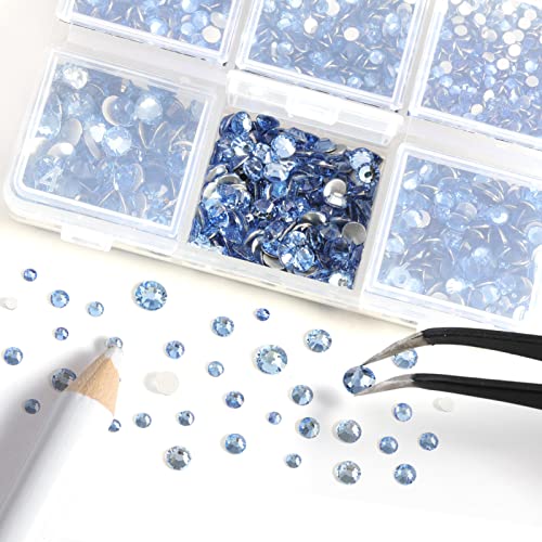 Beadsland 4300pcs Flatback Nail Rhinestones,Light Blue Rhinestones Round Crystal Gems for Crafts,Mixed 6 Sizes with Picking Tweezers and Wax Pencil Kit - Image 2