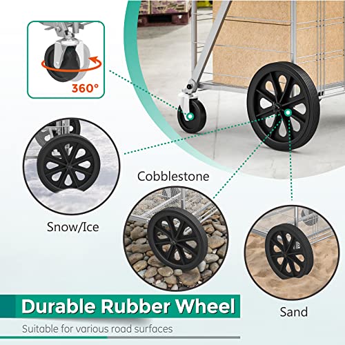 Ginkgo Jumbo Grocery Shopping Cart With Swivel Wheels - Foldable And Portable Metal Utility Groceries Carts For Home, Laundry, Shopping - Max 220Ibs #TOP4