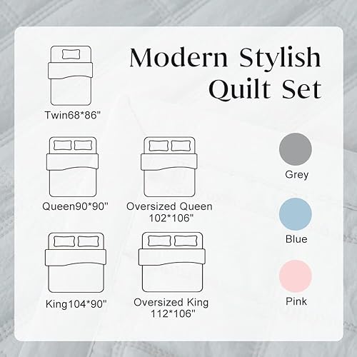 Miniatura 5 de DAWNDIOR Juego de colcha y colcha de tamaño Queen, reversible, suave, ligero, lavable a máquina, estilo moderno, color gris, para todas las