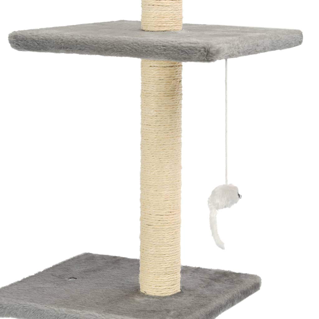 Deckenhoher Kratzbaum 260 cm Grau mit Sisal-Kratzsäulen | Kletterturm fürs Wohnzimmer mit kuscheliger Katzenhöhle, zwei Spieltunneln und robusten Sisalstämmen zur Krallenpflege.