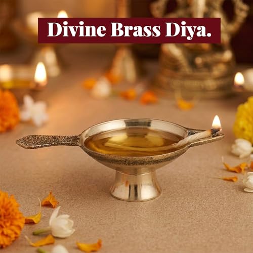 Image of Traditional Brass Puja Thali Set for Mandir & Festivals | Brass Aarti Thali Plate for Bhog, Diya & Pooja Rituals | Ideal for Diwali Navratri Karwa Chauth Home Temple Decor (Set of 9)