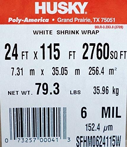 24' x 115' 6 Mil Husky Brand Shrink Wrap - White