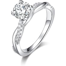 Auldey 1.2 Carat Engagement Rings for Women 18K White Gold Plated Round Brilliant Ring with a 1 Carat Moissanite Center Twisting Infinity Ring Womens Engagement Ring