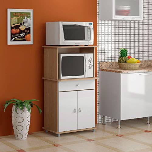 Balcão para Forno Multiuso 2 Portas 1 Gaveta Ba-30 Ditália Móveis Carvalho/branco