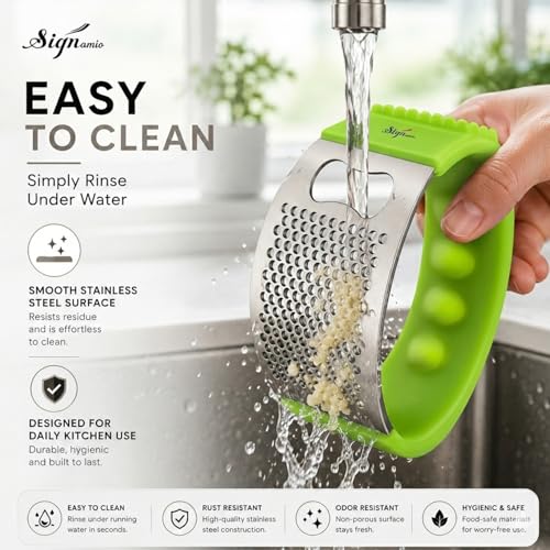 Image of Signamio Garlic Peeler Tool - Versatile Garlic Crusher Mini Hand Press Chopper for Effortless Garlic Preparation, Durable and Easy to Clean Kitchen Essential - Green