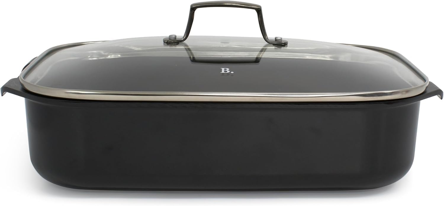 Blu. Cookware Roasting Pan with Lid and Roasting Rack, Non-Toxic, Non-Stick Ceramic, PFA/PFOA-Free, Suitable for all Cooktops, Bamboo Cleaning Brush