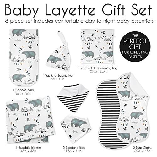 Sweet Jojo Designs Bear Mountain Boy Newborn Essentials Baby Layette Set Gift - Slate Blue And Black Watercolor Woodland Forest Animal - 8 Piece Jersey Knit Set #TOP5