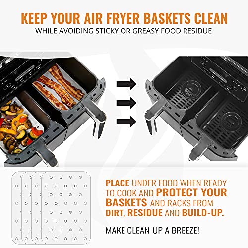 Air Fryer Parchment Paper Accessories For Ninja Foodi Dual Air Fryer 100 Pcs Dz201, Dz401, Air Fryer Paper Liners & Heat Resistant Mat, Double Basket Ninja Accessories Sheets For Basket By Infraovens #TOP3