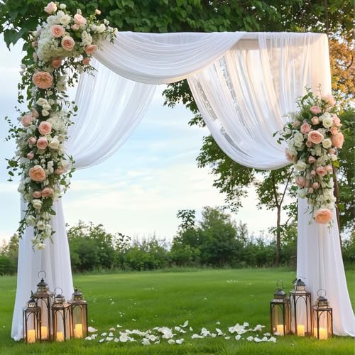 Image of Wedding Arch Draping Fabric 2 Panels 30 inch X 20FT Sheer Arch Drapes Fabric White Backdrop Curtains for Wedding Arbor Ceremony Birthday Party