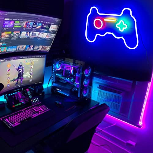 Image of Game Neon Sign Gamepad Shape LED Neon Lights Signs for Wall Decor Gaming Controller LED Neon Signs for Bedroom Game Room Gaming Wall Party Decoration Light Up Signs Gamer Children Teen Boys Blue