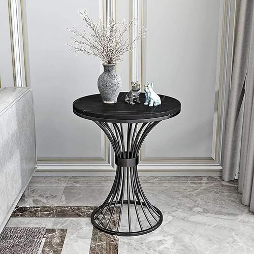 Image of Modern Coffee Table Round Side Table with Marble Top & Golden Metal Base | Luxury End Table for Living Room & Bedroom (Black)