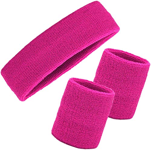Ailiver Wristbands Headbands Wrist Sweatband Set 3 Pieces Men Women Sweat Bands Absorbent for Gym Sports Tennis Running Exercise Basketball Wrist Sweatband Moisture Wicking (3 Pieces)