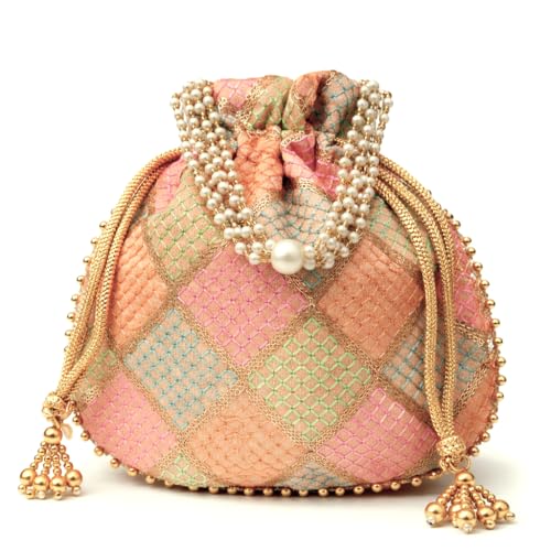 Image of BYRA Women Multi Color Thread Silk Potli Bag for Gift Purpose