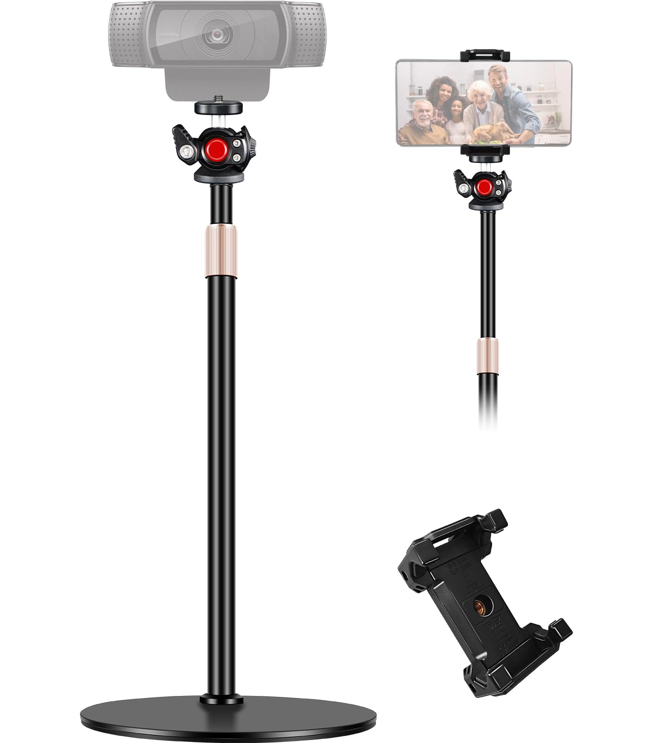 Etour Webcam Stand for Desk, Raise Height Desktop Stand with Adjustment for Logitech Webcam C920 C922 BRIO, 360°Rotatable Ballhead Desktop Tripod for Live Streaming/Video Calling with 1/4" Thread