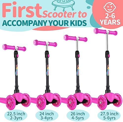 BELEEV Scooter for Kids Ages 2-6, 3 Wheel Kick Scooter for Toddlers Girls Boys, 4 Adjustable Height, Lean to Steer, Light up Wheels, Wide Deck, Easy to Assemble, Lightweight Scooter for Children 2 51nT6M4knbL. AC