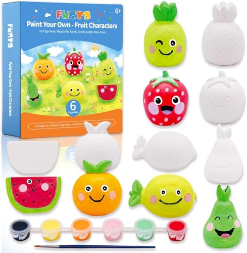 Funto-Paint-Your-Own-Fruits-Painting-Kit-13-PCS-Crafts-Set-for-Kids-STEAM-Project-Creative-Activity-DIY-Toys-with-6-Figurines-6-Paint-Pots-1-Brush