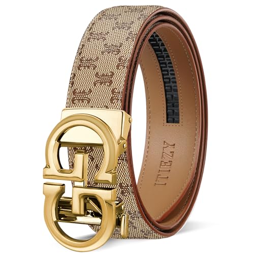 Image of ITIEZY Ratchet Belts for Men - Leather Click Belt for Casual Dress 1 3 /8 inch, Mens Adjustable Belt Trim to Fit