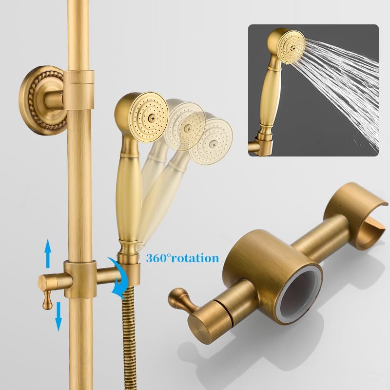 Wall Mounted Shower Head Exposed Shower System - Stainless Steel & Brass Triple Function Rainfall Shower Faucet Set with Adjustable Spray Shower Kit (Matte Black)