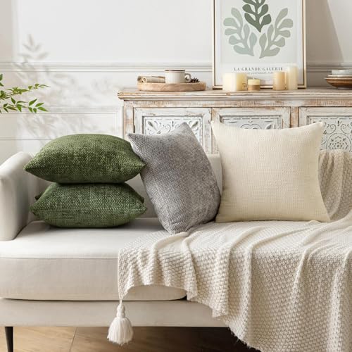 Image of MIULEE Decorative Couch Throw Pillow Covers 20x20 Inch Olive 2 Pack | Modern Boho Accent, Soft Chenille Pillow Covers, Farmhouse Cushion Cases for Home Decor Bed Sofa Living Room