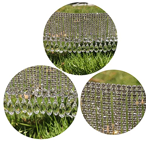 Pawkyjar 0.5 Yard Rhinestone Fringe Chain, Sliver Crystal Rhinestone Tassel Chain Trim For Sewing Crafts Wedding Party Decoration Prom Bridal Dress Diy #TOP2