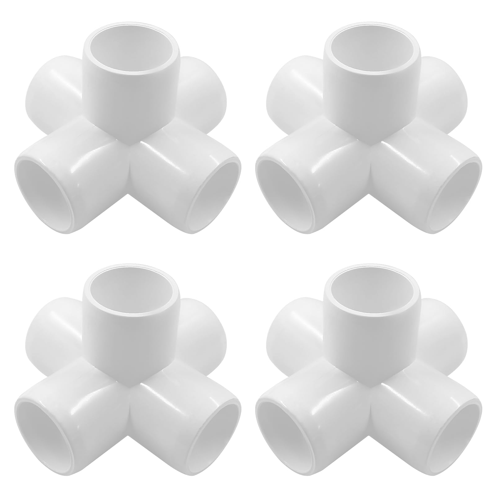 Biaungdo 4 Pcs 3/4" PVC 5 Way Elbow Connector, Heavy-Duty PVC Pipe Fitting for DIY Shelf Garden Support, White