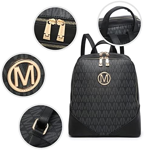 MKP Women Fashion Double Zipper Signature Medium Backpack Purse PU Leather Girls Ladies Bookbag Travel Shoulder Bag Set 2Pcs 4 MKP Women Fashion Double Zipper Signature Medium Backpack Purse PU Leather Girls Ladies Bookbag Travel Shoulder Bag Set 2Pcs